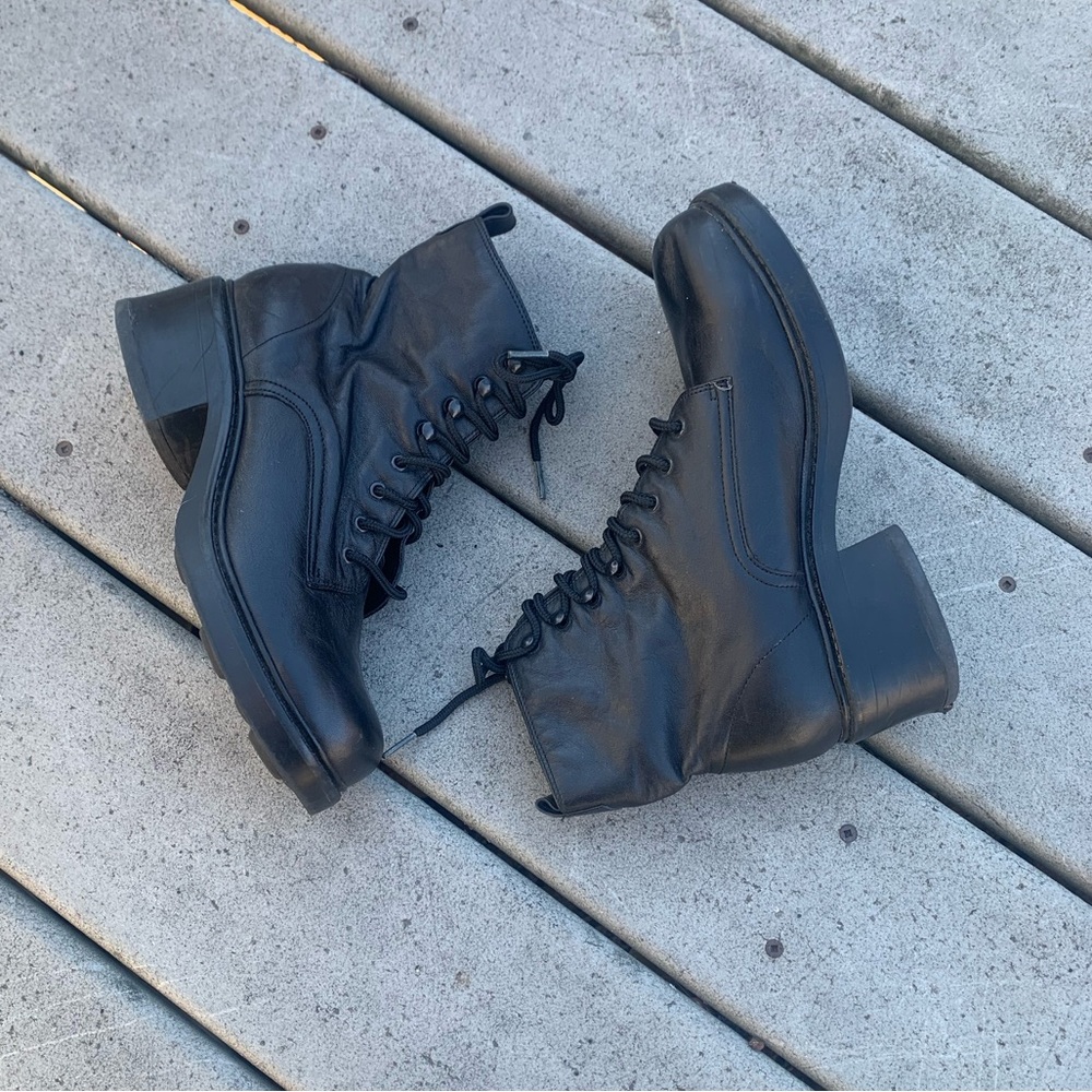 Vintage Lace Up Platform Boots | 90s Black Platform Combat Boots
